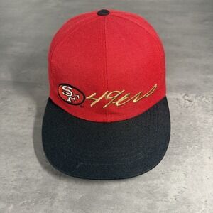 Vintage 90s San Francisco 49ers Hat Red Black Gold Drew‎ Pearson Script Spellout